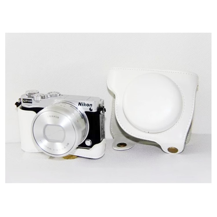 PU Leather Camera Protection Cover Case + Shoulder Strap for Nikon J5 - White-1