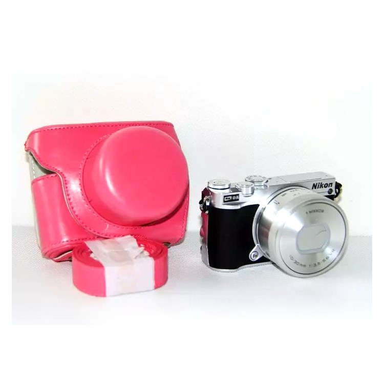 PU Leather Camera Protective Pouch + Shoulder Strap for Nikon J5 - Rose-1