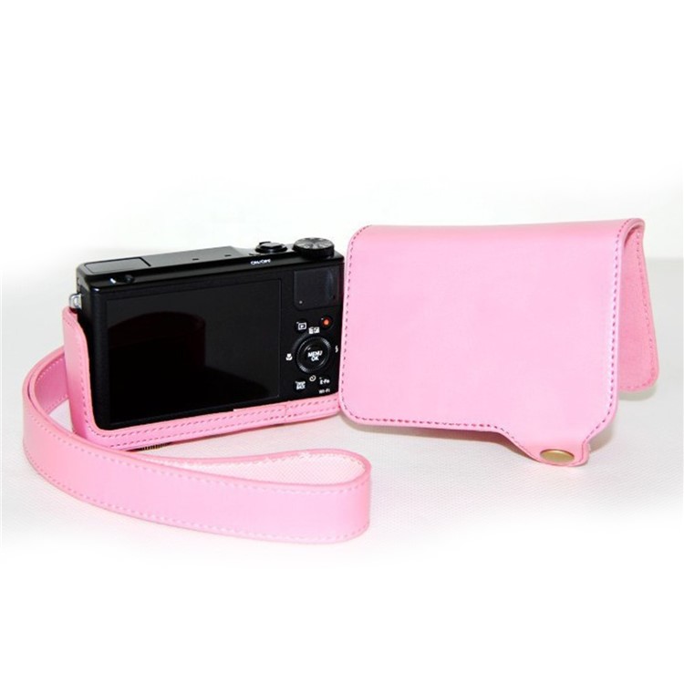 Protective Leather Camera Case with Shoulder Strap for Fujifilm XQ1/XQ2 - Pink-2