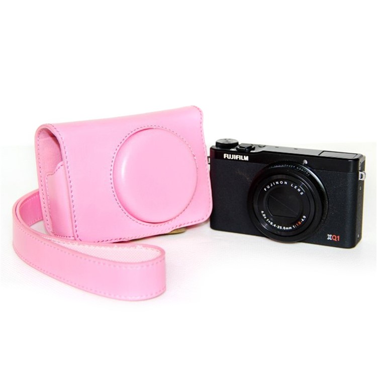 Protective Leather Camera Case with Shoulder Strap for Fujifilm XQ1/XQ2 - Pink-3
