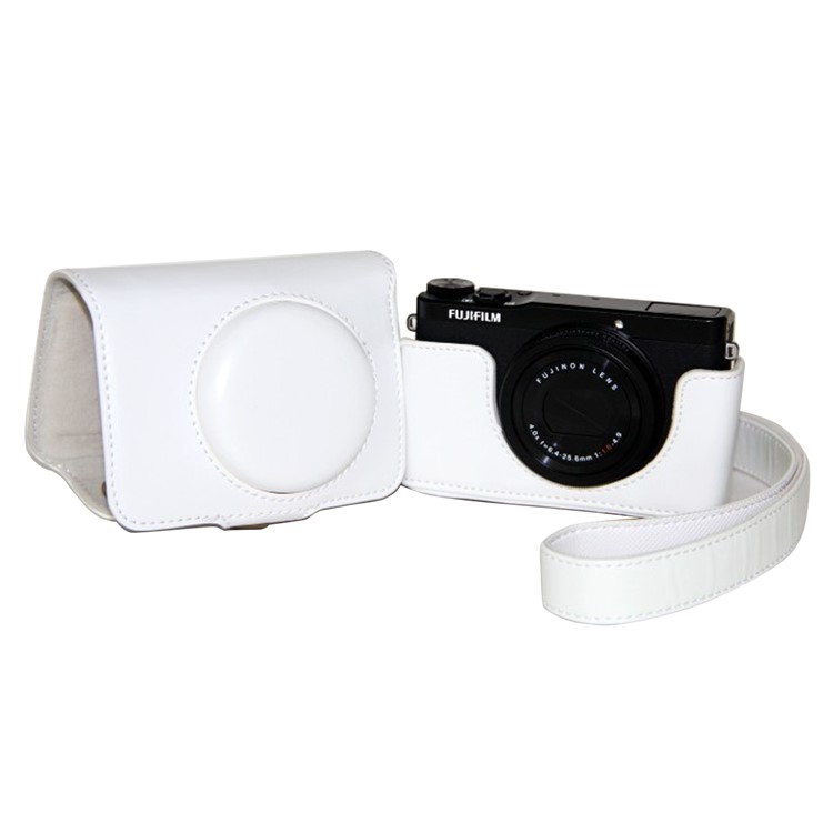 Protective Leather Camera Cover with Shoulder Strap for Fujifilm XQ1/XQ2 - White-2