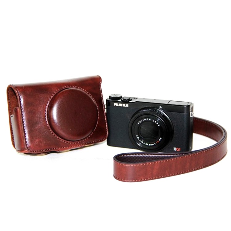Protective Leather Camera Casing with Shoulder Strap for Fujifilm XQ1/XQ2 - Coffee-2