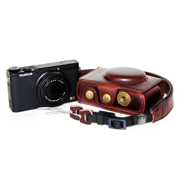 Protective Leather Camera Casing with Shoulder Strap for Fujifilm XQ1/XQ2 - Coffee-3