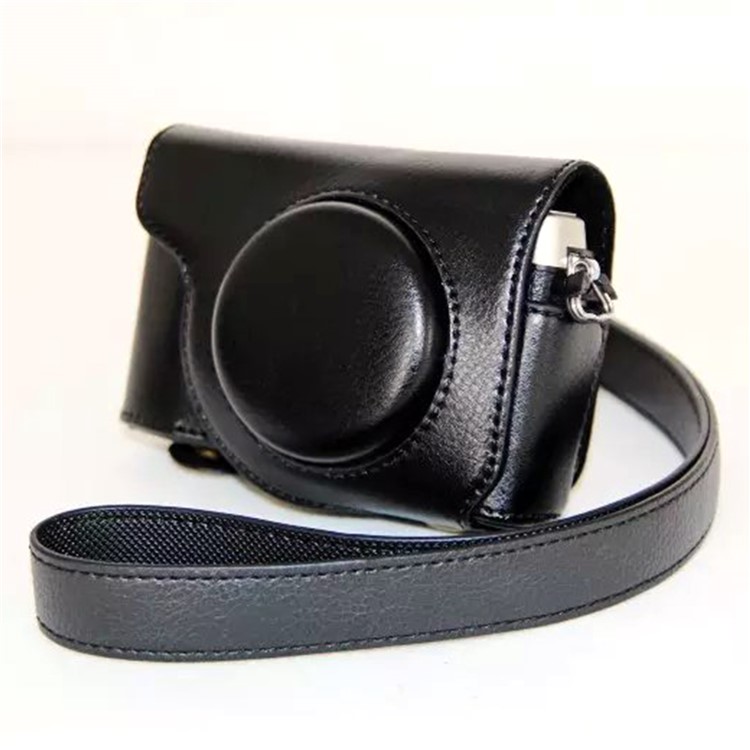 Protective Leather Camera Case with Shoulder Strap for Olympus SH-2/SH-1 - Black-1