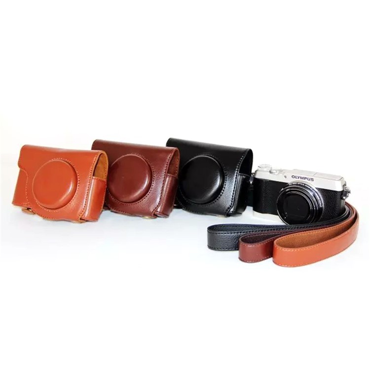 Protective Leather Camera Case with Shoulder Strap for Olympus SH-2/SH-1 - Black-10