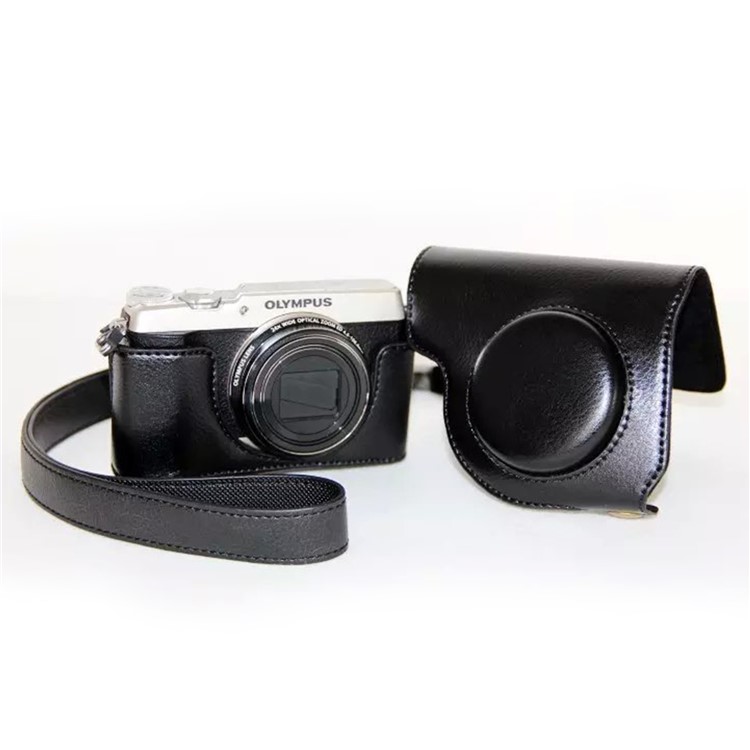 Protective Leather Camera Case with Shoulder Strap for Olympus SH-2/SH-1 - Black-5