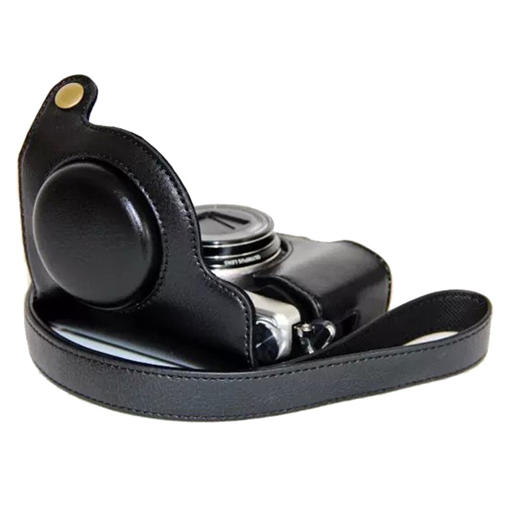 Protective Leather Camera Case with Shoulder Strap for Olympus SH-2/SH-1 - Black-6