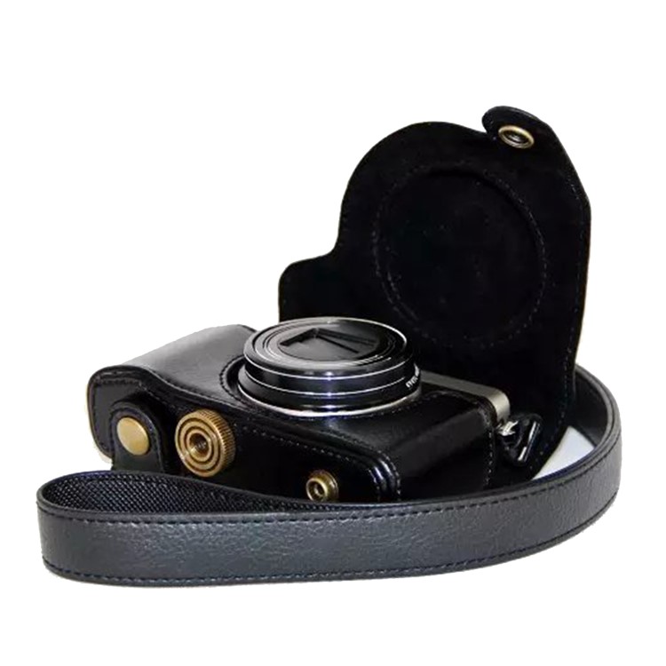 Protective Leather Camera Case with Shoulder Strap for Olympus SH-2/SH-1 - Black-7