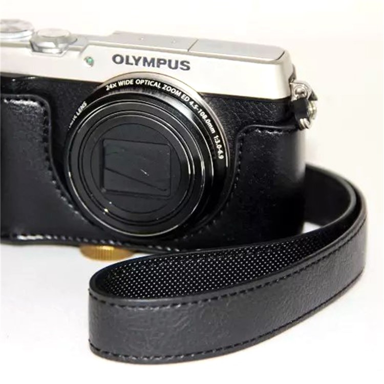 Protective Leather Camera Case with Shoulder Strap for Olympus SH-2/SH-1 - Black-8