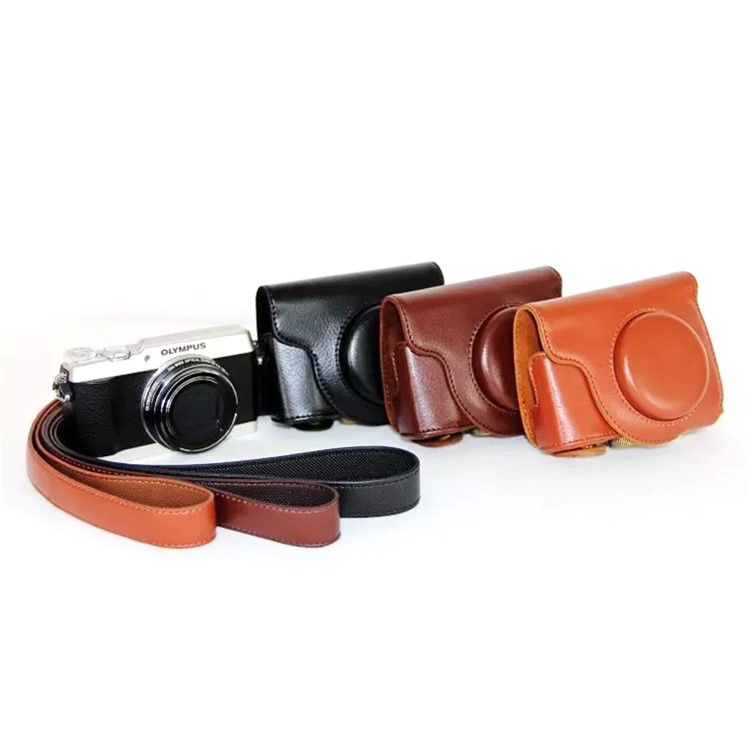 Protective Leather Camera Case with Shoulder Strap for Olympus SH-2/SH-1 - Black-9