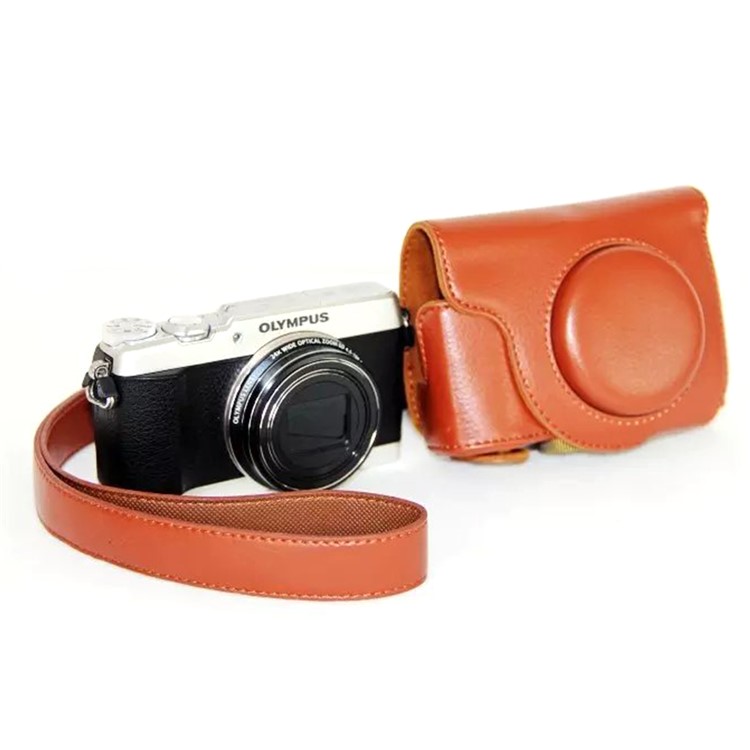

PU Кожаный Защитный Чехол С Плечевым Ремнем Для Olympus SH-2 / SH-1 - Коричневый