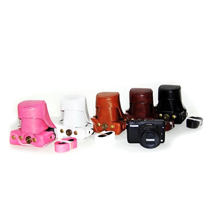 PU Leather Camera Case + Strap for Canon EOSM/EOSM2/EOSM 10 with 15-45mm Lens - Pink-6