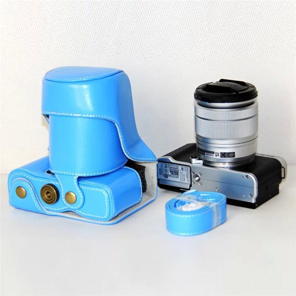 Protective Leather Camera Case with Shoulder Strap for Fujifilm XM1/XA2/XA1 - Blue-1