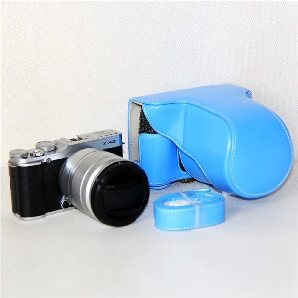 Protective Leather Camera Case with Shoulder Strap for Fujifilm XM1/XA2/XA1 - Blue-3