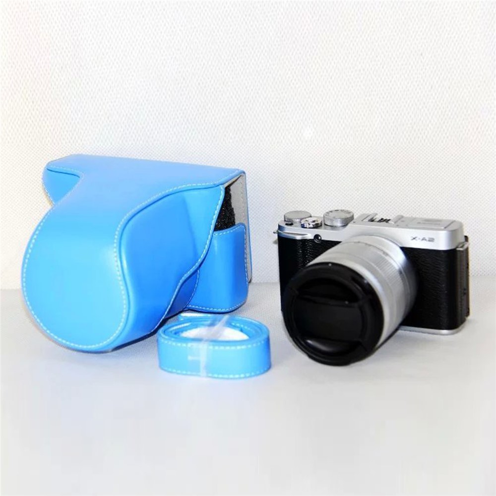 Protective Leather Camera Case with Shoulder Strap for Fujifilm XM1/XA2/XA1 - Blue-4