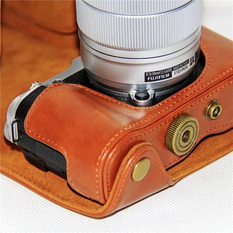 Protective Leather Camera Cover with Shoulder Strap for Fujifilm XM1/XA2/XA1 - Brown-4