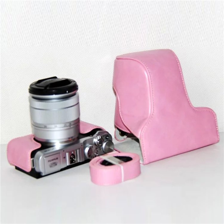 PU Leather Camera Protective Case with Shoulder Strap for Fujifilm XM1/XA2/XA1 - Pink-3