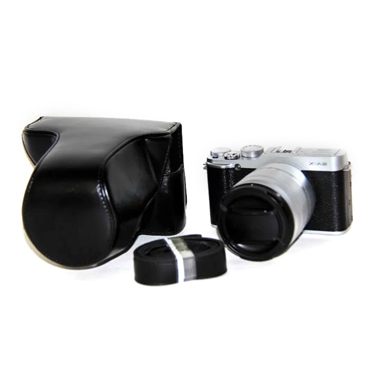 For Fujifilm XM1/XA2/XA1 Protective Leather Case Cover with Shoulder Strap - Black-2