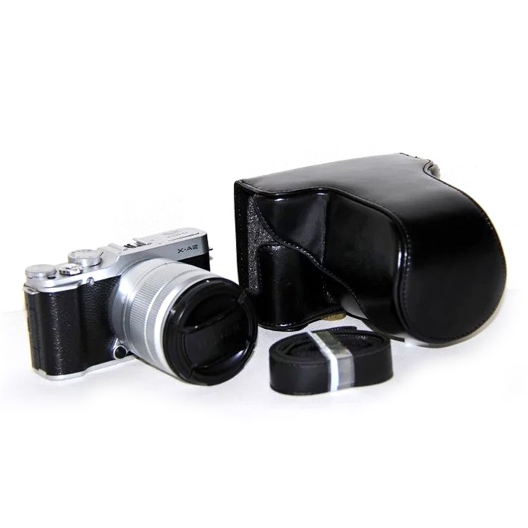 For Fujifilm XM1/XA2/XA1 Protective Leather Case Cover with Shoulder Strap - Black-3