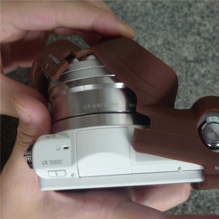 Soft Silicone Cover Protective Camera Shell for Sony A5100 ILCE-5000 - Coffee-4