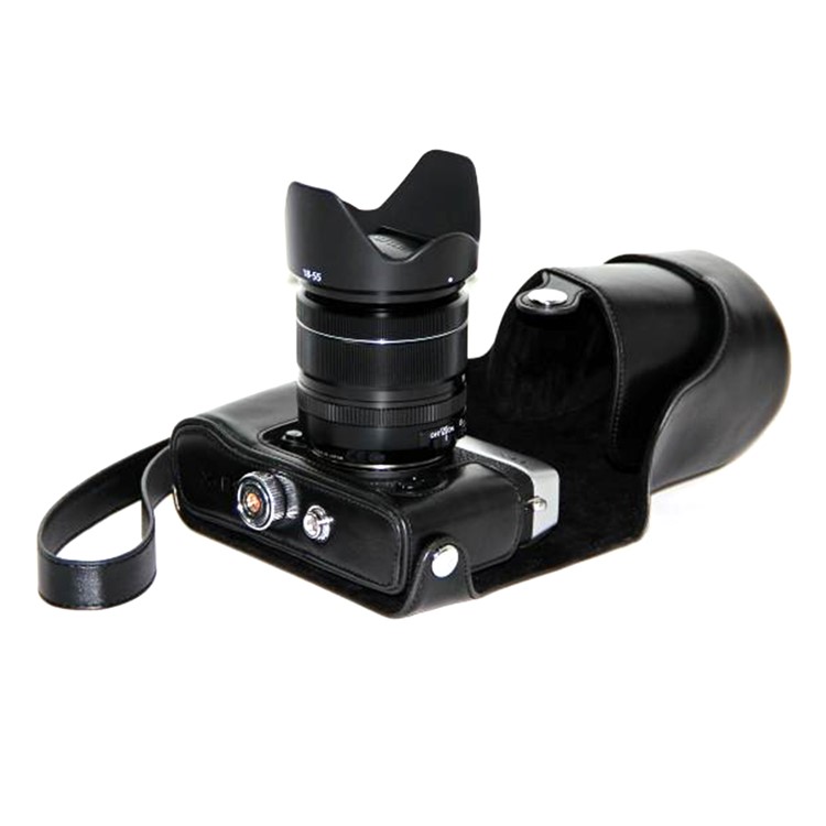 PU Leather Camera Protective Case with Shoulder Strap for Fujifilm X-E1/X-E2 - Black-2