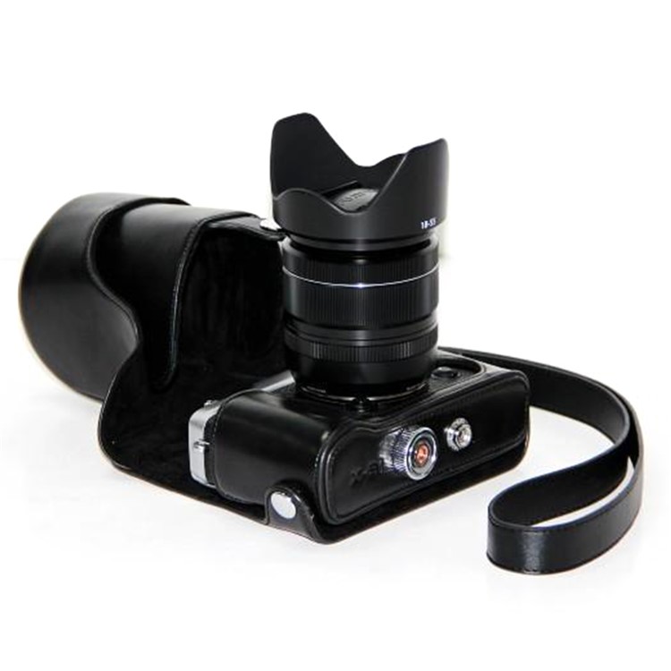 PU Leather Camera Protective Case with Shoulder Strap for Fujifilm X-E1/X-E2 - Black-9