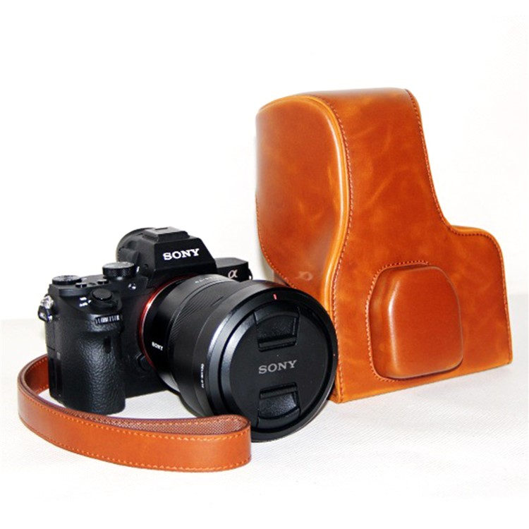 PU Leather Camera Protector Pouch + Shoulder Strap for Sony ILCE-7II/a7II/a7m2 - Brown-2