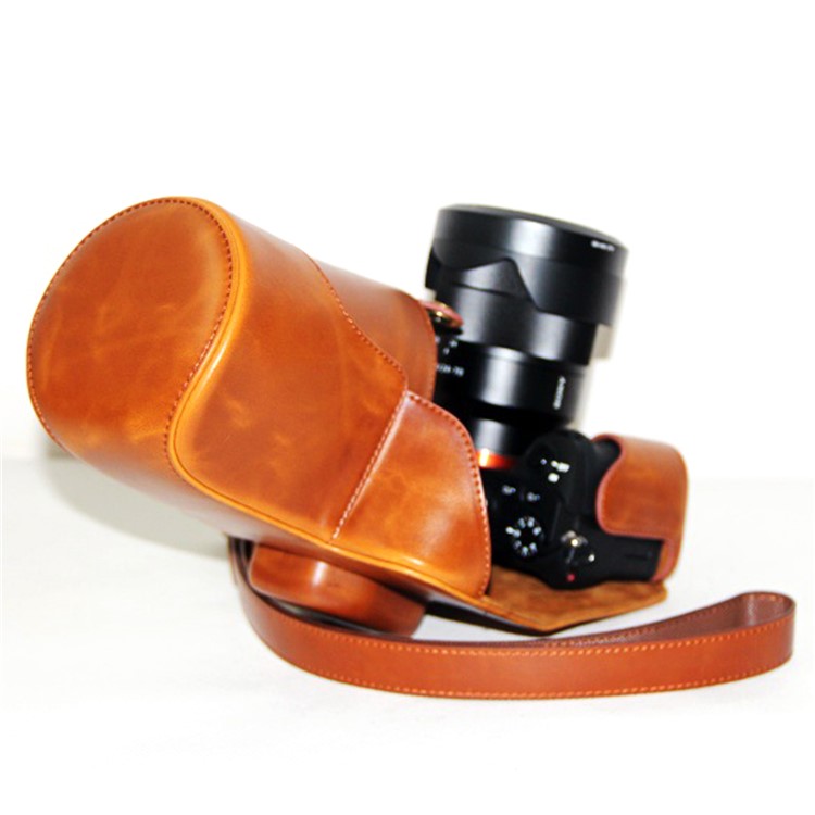 PU Leather Camera Protector Pouch + Shoulder Strap for Sony ILCE-7II/a7II/a7m2 - Brown-3