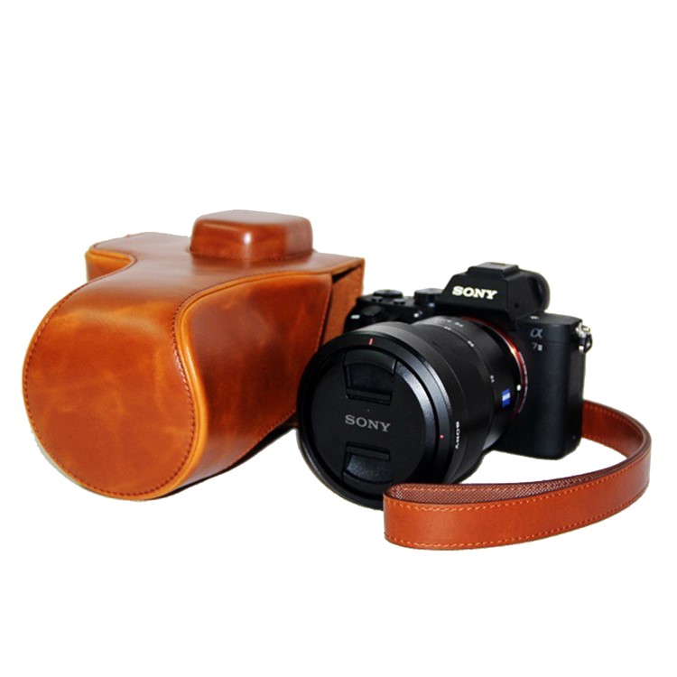 PU Leather Camera Protector Pouch + Shoulder Strap for Sony ILCE-7II/a7II/a7m2 - Brown-5