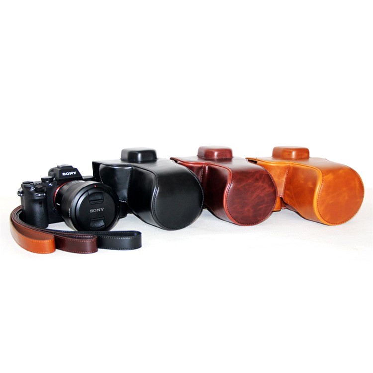 PU Leather Camera Protector Pouch + Shoulder Strap for Sony ILCE-7II/a7II/a7m2 - Brown-9
