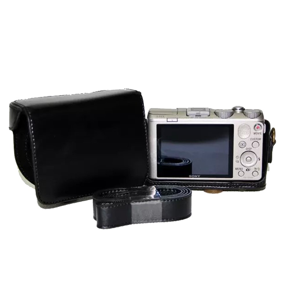 PU Leather Camera Protective Case Pouch with Shoulder Strap for Sony HX60/HX50/HX30 - Black-2