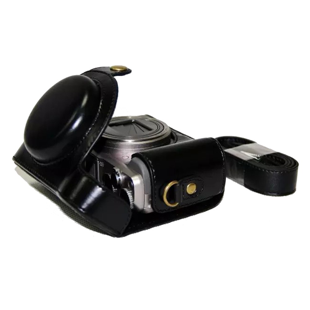 PU Leather Camera Protective Case Pouch with Shoulder Strap for Sony HX60/HX50/HX30 - Black-3