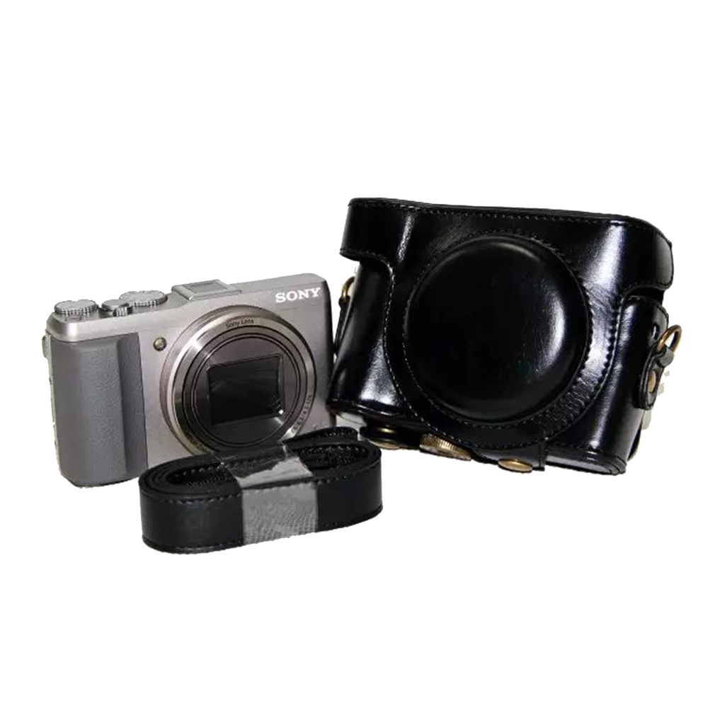 PU Leather Camera Protective Case Pouch with Shoulder Strap for Sony HX60/HX50/HX30 - Black-5