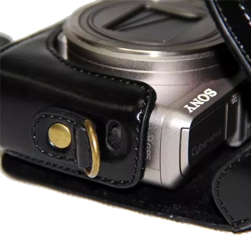 PU Leather Camera Protective Case Pouch with Shoulder Strap for Sony HX60/HX50/HX30 - Black-7