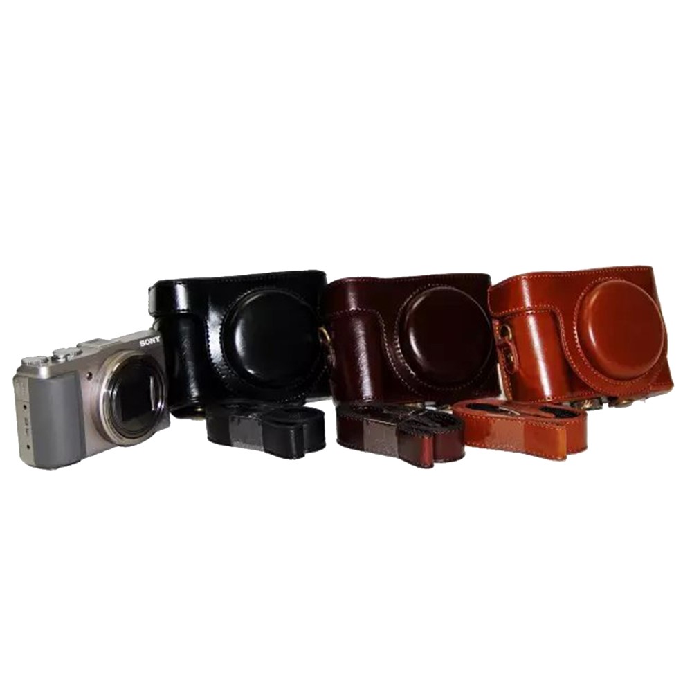 PU Leather Camera Protective Case Pouch with Shoulder Strap for Sony HX60/HX50/HX30 - Black-9