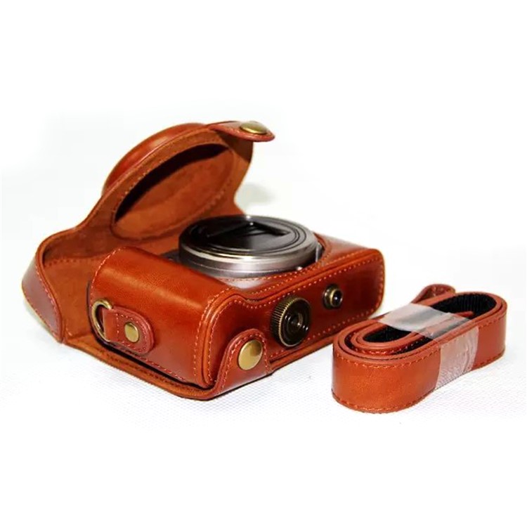 PU Leather Camera Protection Case Bag with Shoulder Strap for Sony HX60/HX50/HX30 - Brown-8