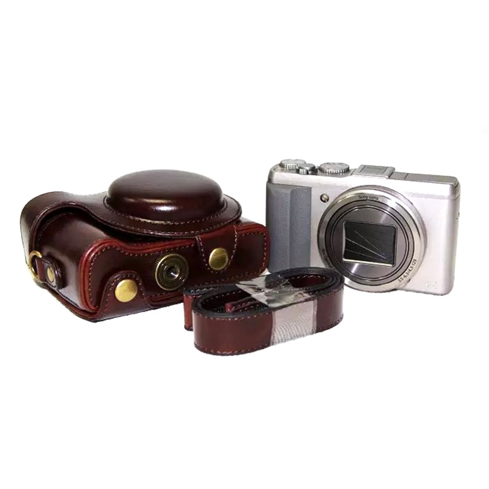 PU Leather Camera Protective Pouch + Shoulder Strap for Sony HX60/HX50/HX30 - Coffee-1
