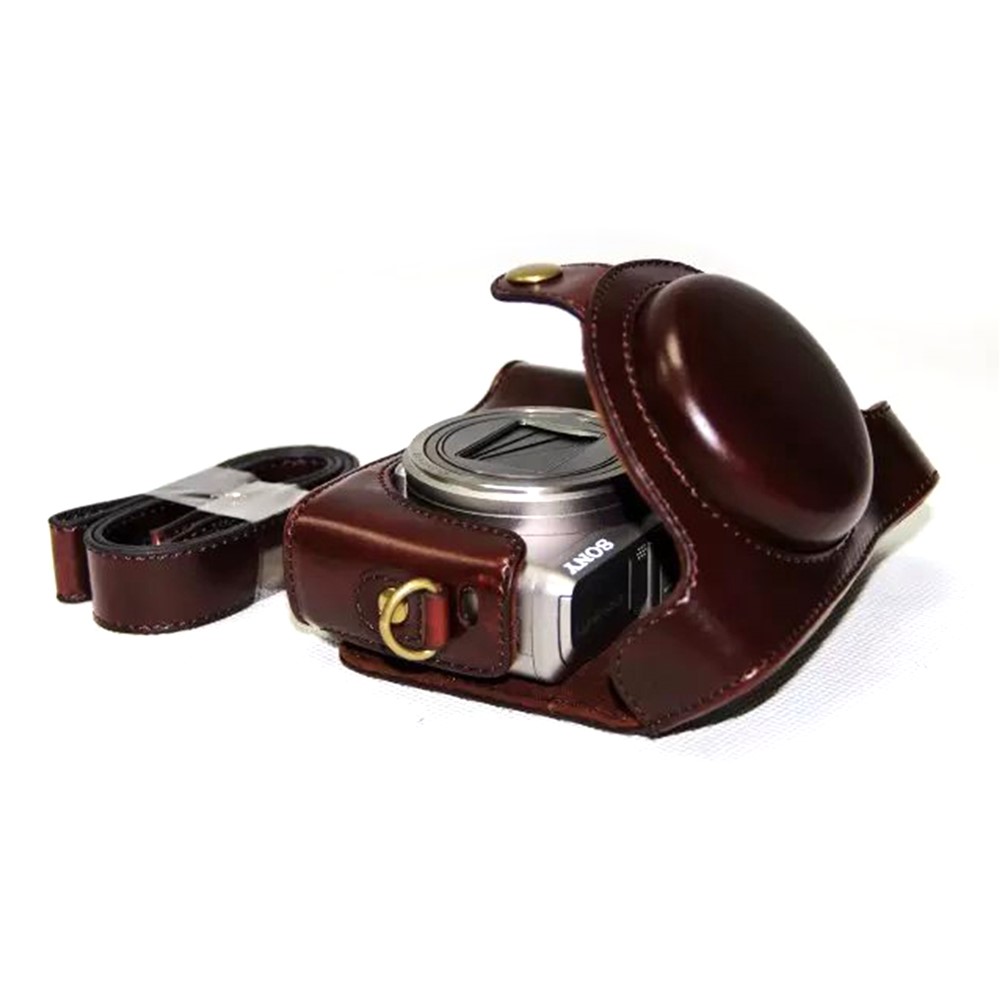 PU Leather Camera Protective Pouch + Shoulder Strap for Sony HX60/HX50/HX30 - Coffee-2