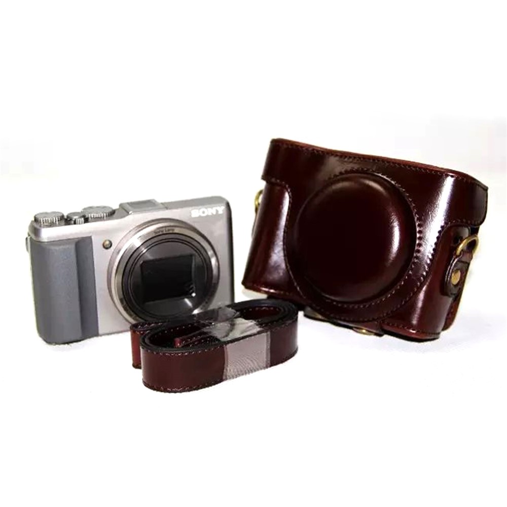 PU Leather Camera Protective Pouch + Shoulder Strap for Sony HX60/HX50/HX30 - Coffee-3