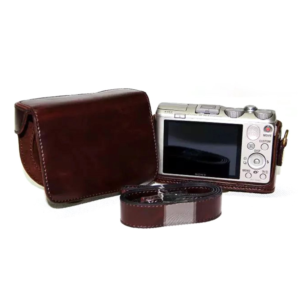 PU Leather Camera Protective Pouch + Shoulder Strap for Sony HX60/HX50/HX30 - Coffee-4