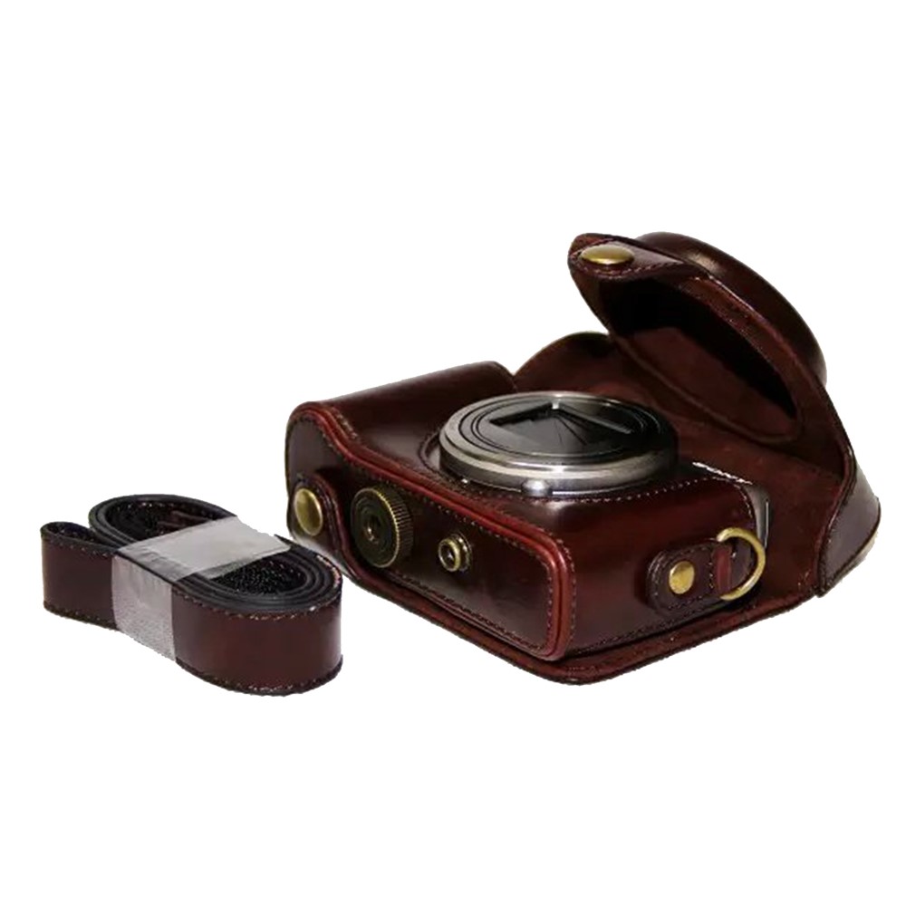 PU Leather Camera Protective Pouch + Shoulder Strap for Sony HX60/HX50/HX30 - Coffee-5