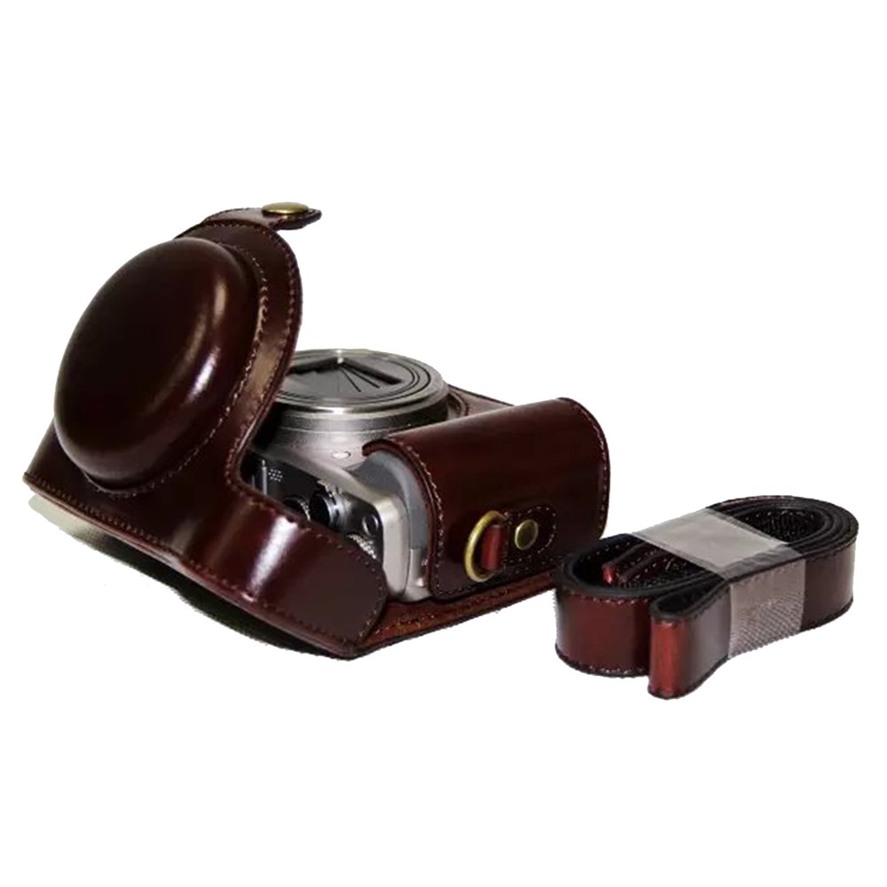 PU Leather Camera Protective Pouch + Shoulder Strap for Sony HX60/HX50/HX30 - Coffee-6
