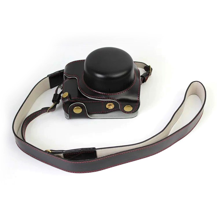 PU Leather Camera Protective Case + Strap for Panasonic DMC-GF8/GF7 - Black-1