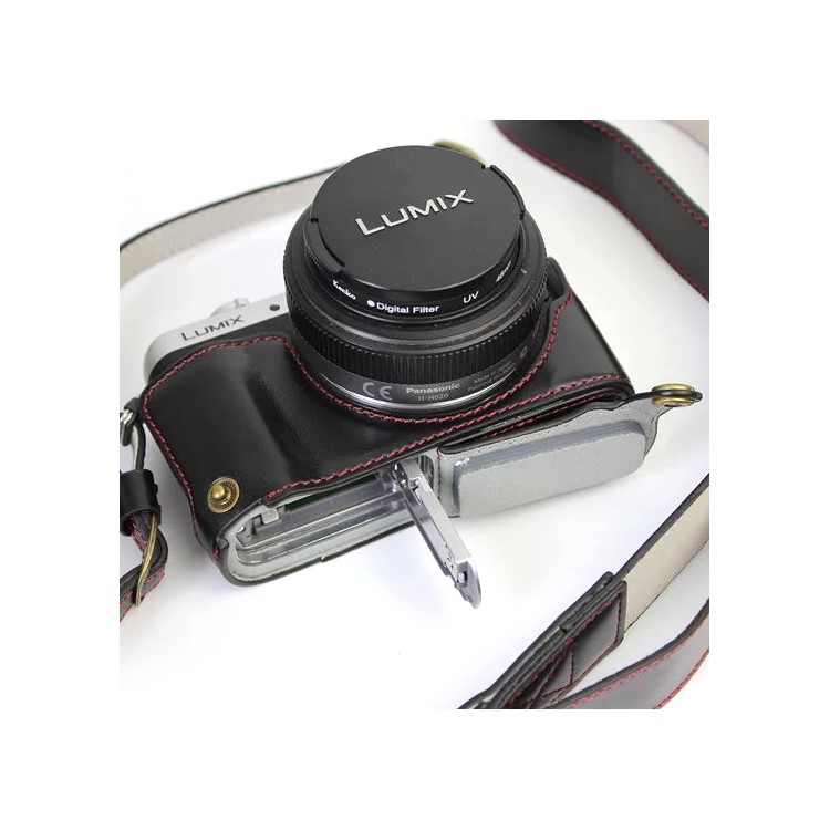 PU Leather Camera Protective Case + Strap for Panasonic DMC-GF8/GF7 - Black-4