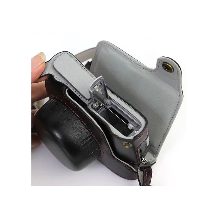 PU Leather Camera Protective Case + Strap for Panasonic DMC-GF8/GF7 - Black-5