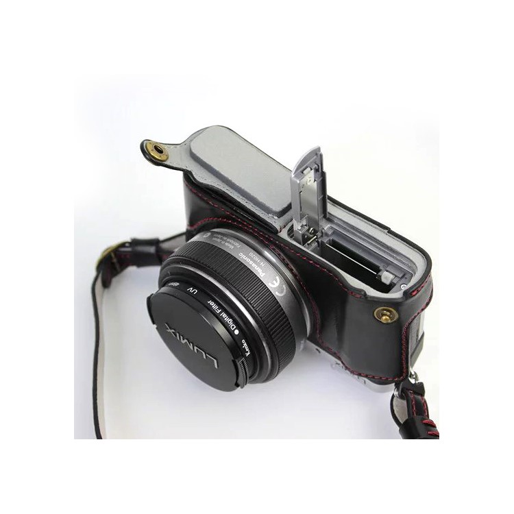 PU Leather Camera Protective Case + Strap for Panasonic DMC-GF8/GF7 - Black-7