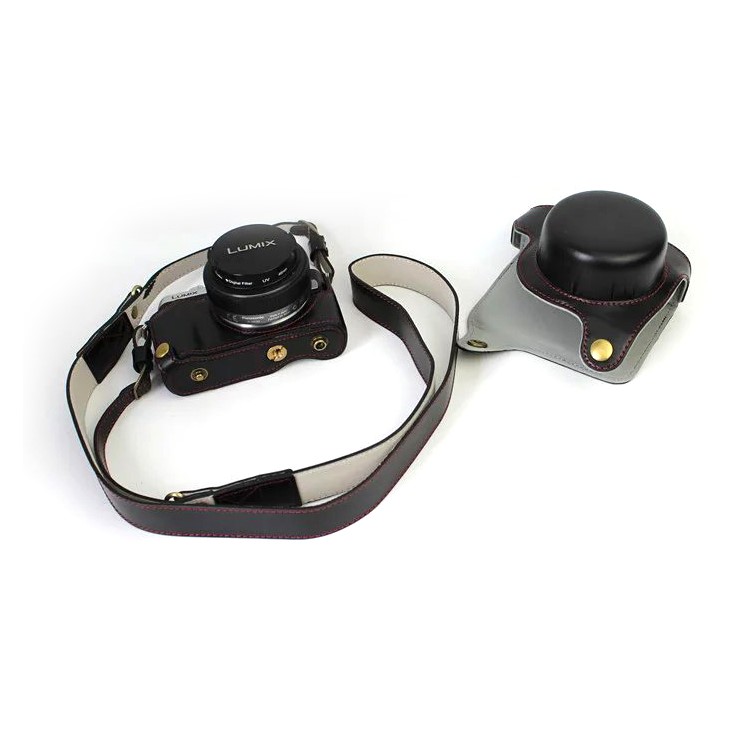 PU Leather Camera Protective Case + Strap for Panasonic DMC-GF8/GF7 - Black-8