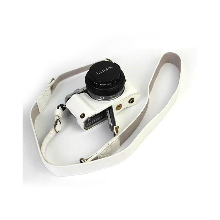 PU Leather Camera Protective Cover + Strap for Panasonic DMC-GF8/GF7 - White-2