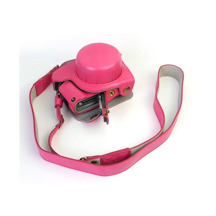 PU Leather Camera Protective Shell + Strap for Panasonic DMC-GF8/GF7 - Rose-1