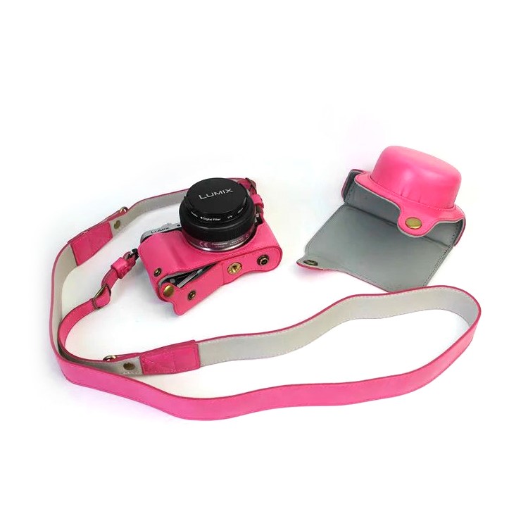 PU Leather Camera Protective Shell + Strap for Panasonic DMC-GF8/GF7 - Rose-2